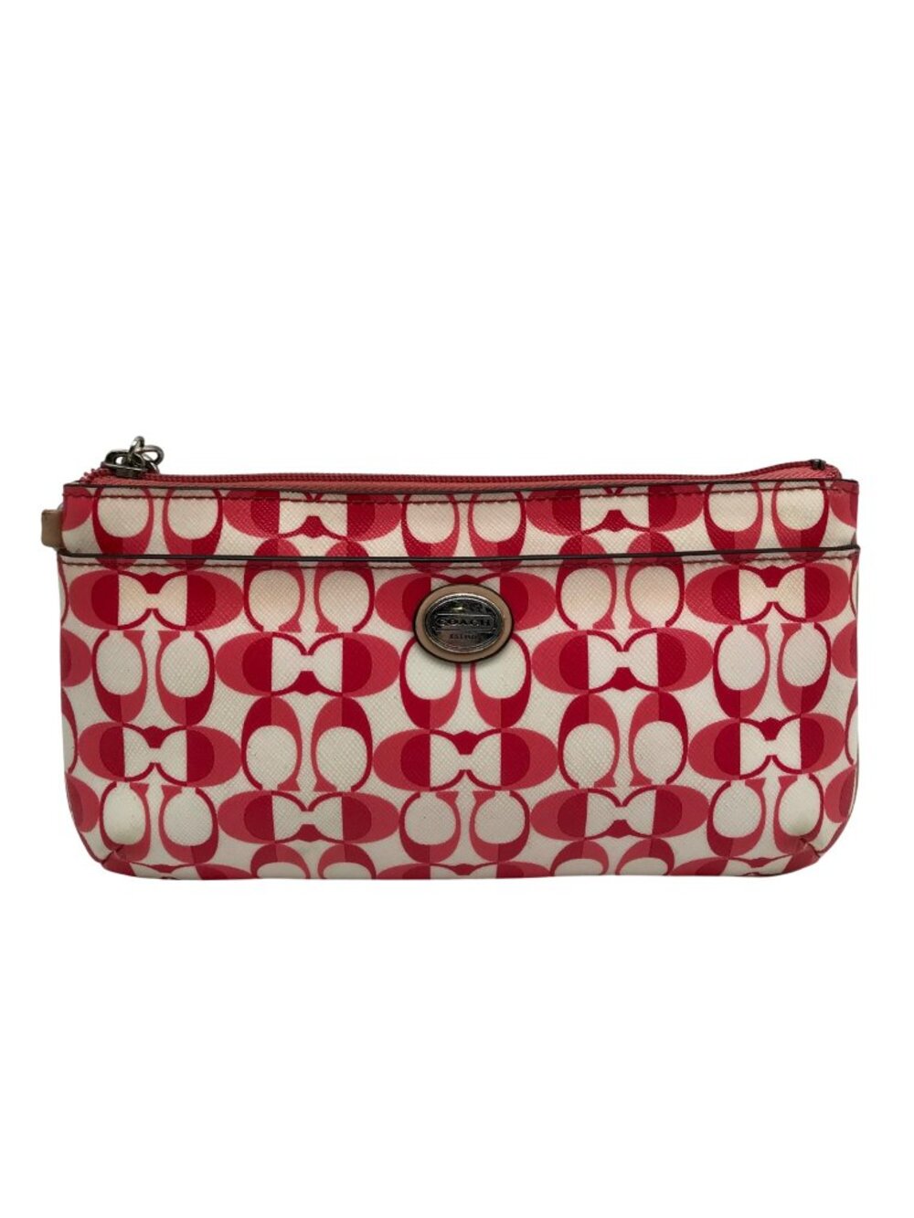 Coach Pink And White Coated Canvas Peyton Dream Monogram Wristlet